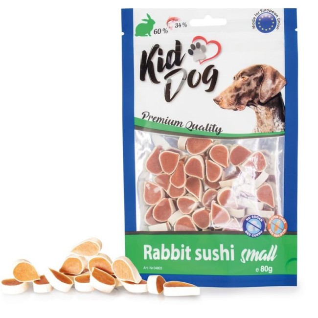 KIDDOG Sushi skanėstas šunims su triušiena ir menke, 80 g