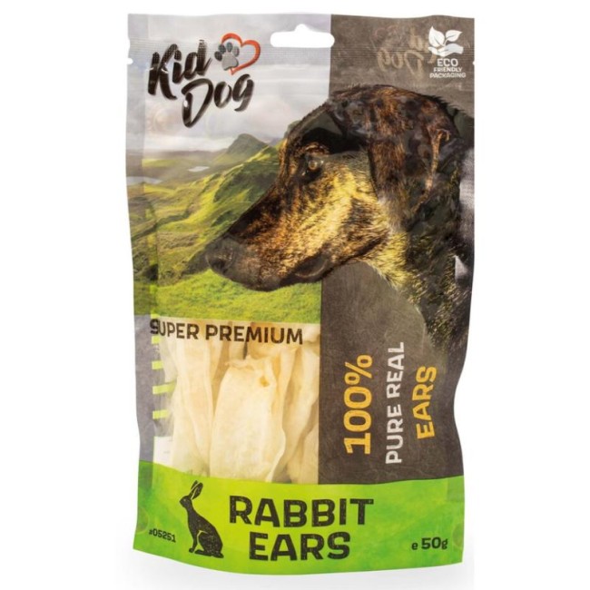 KIDDOG 100% natūralios triušių ausys šunims, 50 g