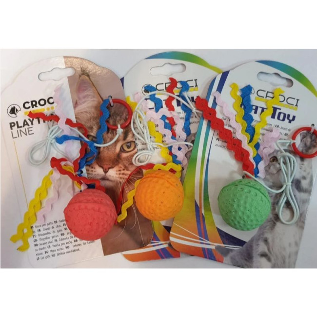 CROCI FLYING BALL žaislas katei ant gumytės 4cm 3vnt