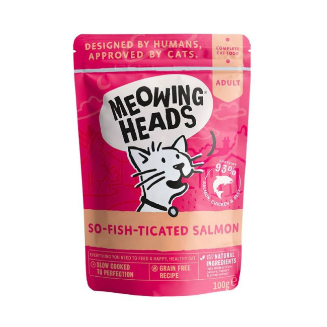 MEOWING HEADS So-Fish-Ticated Salmon konservi kaķiem (lasis/vistas gaļa/liellopu gaļa) 100g 10gab