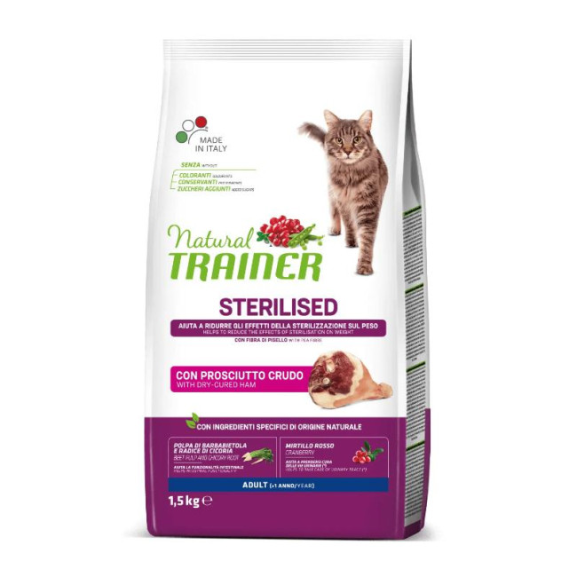 NATURAL TRAINER Kaķiem pieaugušajiem Sterilizēta GAĻA ar sterilizētu gaļu 1.5kg