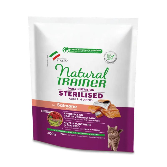 NATURAL TRAINER Kaķiem pieaugušajiem sterilizētiem laša ar laša 0.3kg