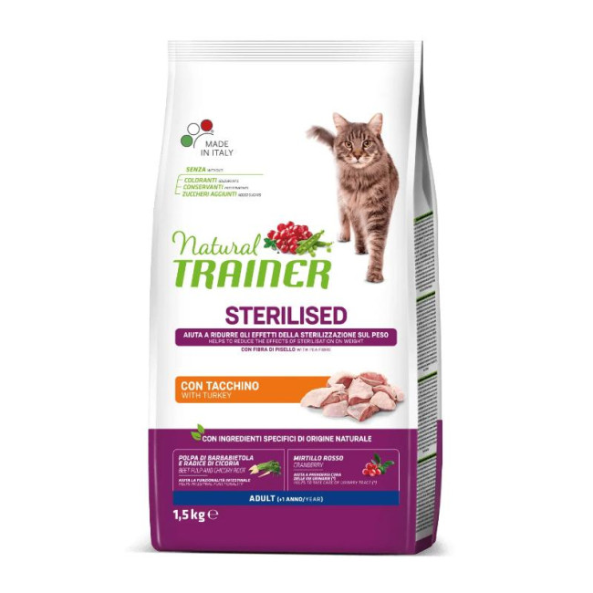NATURAL TRAINER Kaķis Pieaugušais Sterilizētais Tītars ar kalkūti 1.5kg