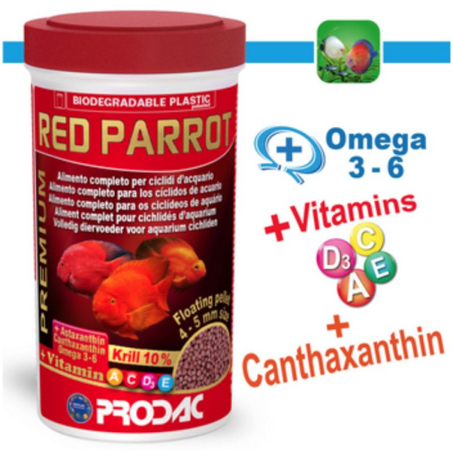 PRODAC RED PARROT granulas sarkanām zivīm 250ml 110g