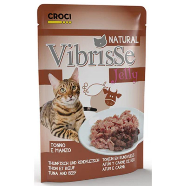 VIBRISSE konservi kaķiem tunzivis ar liellopu gaļu želejā 70g 18gab
