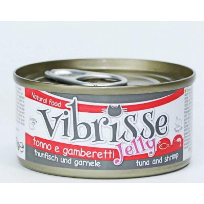 VIBRISSE konservi kaķiem ar tunu un garnelēm želejā 70g 12gab (24)