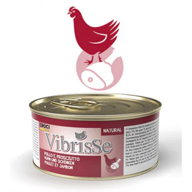 VIBRISSE konservi kaķiem ar vistu un šķiņķi mērces 70g 12gab (24)