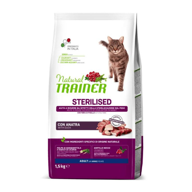 NATURAL TRAINER Kaķis pieaugušais Sterilizēts PĪLE ar pīli 1.5kg (6)