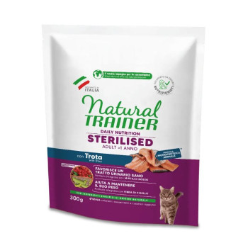 NATURAL TRAINER Kaķis pieaugušais Sterilizēts FORELE ar foreli 0.3kg