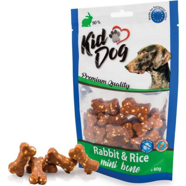KIDDOG Bones kauliņi ar trušu un rīsiem 80g (150)