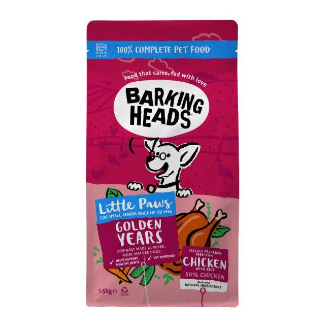 BARKING HEADS Golden Years mažų veislių senjorams 1.5kg (Galiojimas 2025.12.24)