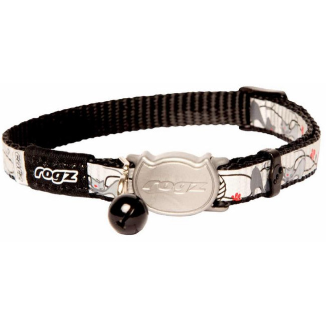 ROGZ Reflecto antkaklis katei juodas su katėm 11mm 20-31cm