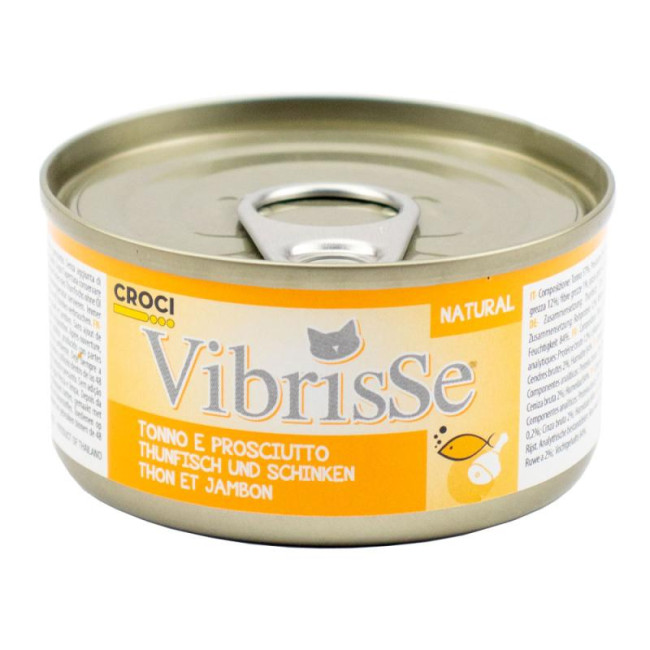 VIBRISSE konservs kaķiem tunas ar žāvētu šķiņķi 70g 12gab (24)